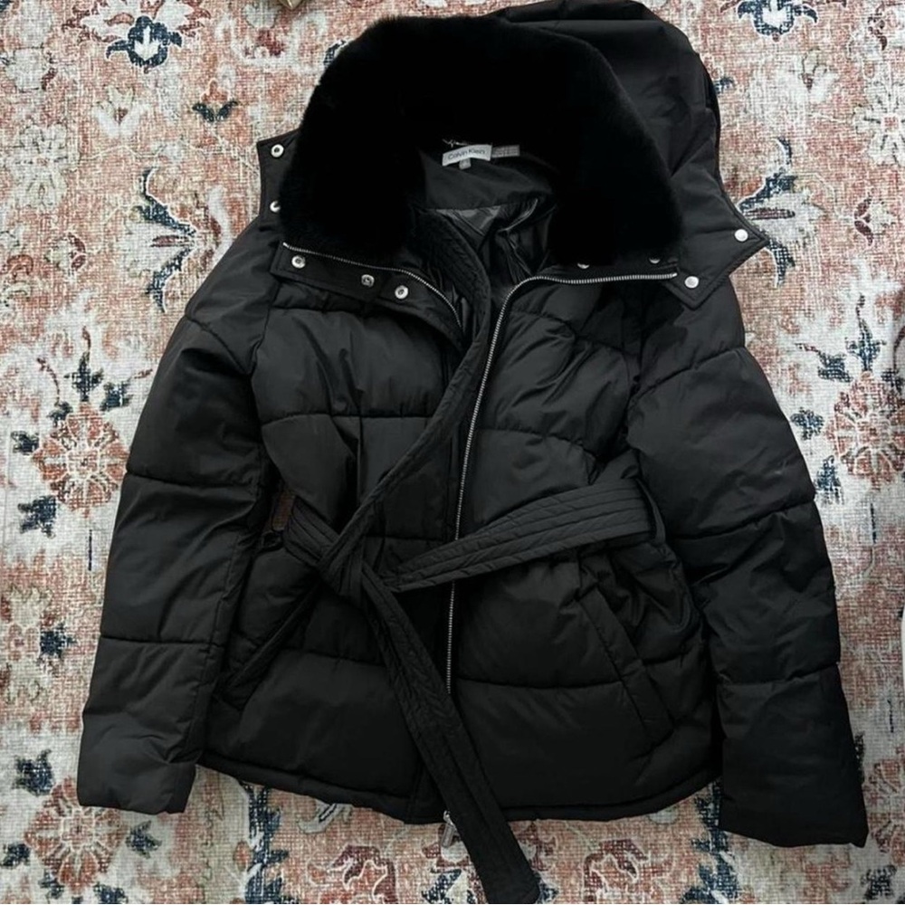 Calvin Klein Black Quilted Belted Puffer Jacket